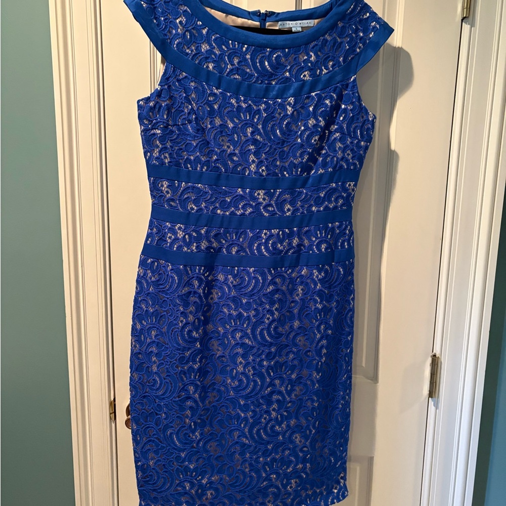 ANTONIO MELANI Royal Blue Lace Midi Dress